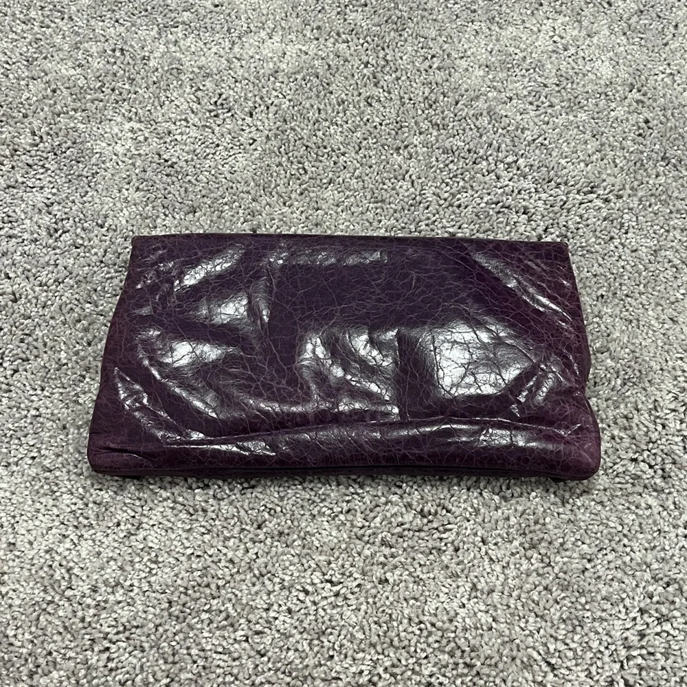 Balenciaga Dark Purple Leather Clutch - Picture 2 of 9